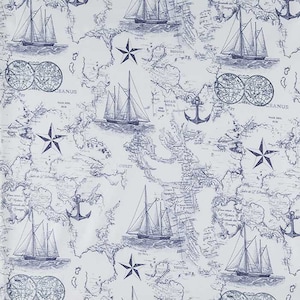 Seekarte Stoff, Seekarte Stoff, Navy & Weiss Boot Schiff Anker Bekleidung Quilten Baumwollstoff t9 / 2