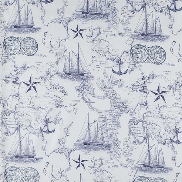 Tissu carte marine mer océan carte, vêtements d'ancre de bateau bleu marine et blanc matelassé tissu en coton t9/2