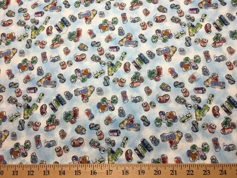 Beer Can Fabric Soda Pop Fabric Tin Can Fabric Aluminum Can Fabric Roadside Litter Fabric Can Recycling Fabric 100/% Cotton BTY or HY