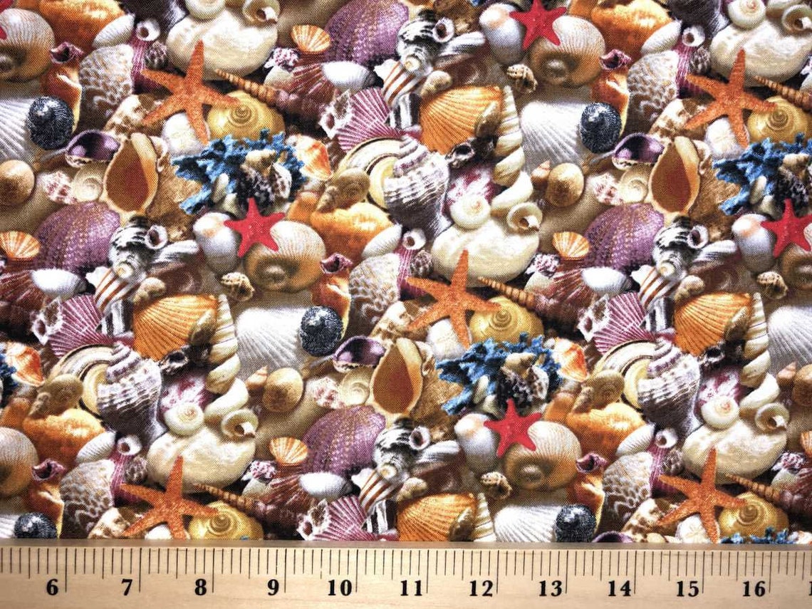 Sea Shell Fabric Beach Nautical Fabric Tropical Sea Shells Etsy