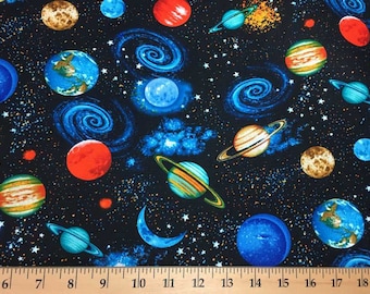 Space Fabric Solar System Planet Fabric Cosmic Galaxy Astronomy Cotton Fabric