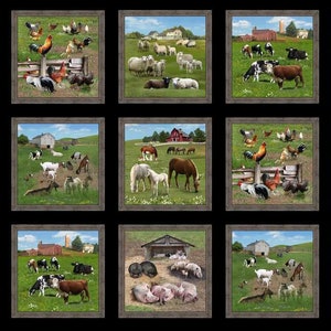 Fabric Farm Fabric Barnyard Animals Fabric Horse Sheep Goat Chicken Rooster Pig 24x44 Farmhouse Fabric Panel Apparel Quilting