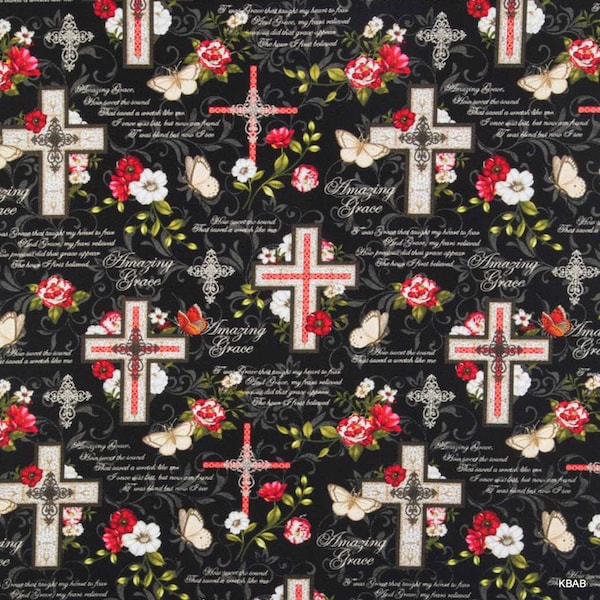 Amazing Grace Fabric Religious Christian Inspirational Fabric Church Faith Cross Spiritual Prayer Cloth Cotton Fabric