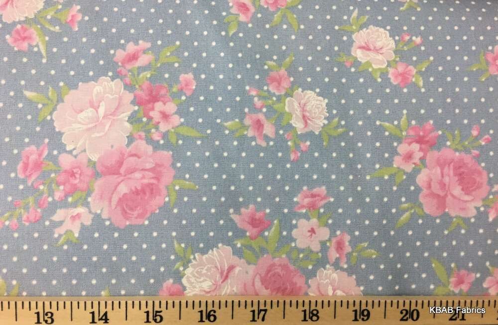 Chambray Floral Fabric By the Yard / Half Yard Pink Flowers | Etsy