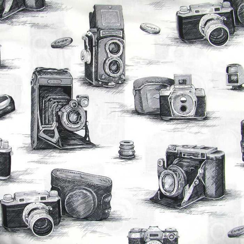 ANTIQUE CAMERA Fabric Retro Fabric Black & White Photographic Etsy
