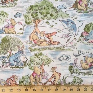 Disney Classic Winnie The Pooh Tan Fabric Pooh Bear Toile Fabric Eeyore Tigger Pooh Kite Cream Cotton Fabric