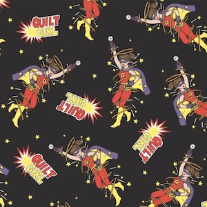 Girl Quilter Superhero Fabric – Comic Style Sewing Hero Print - Charity Quilt Crisis, Quilting Cotton Fabric by the Yard, Fat Quarter