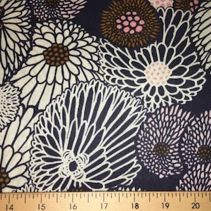 Fabric Modern Large Daisy Fabric Floral Daisies Fabric Navy Blue Salmon Pink Flowers Bouquet Apparel Quilting Cotton Fabric a5/38