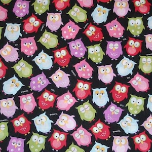 Owl Fabric Nightime Nocturnal Birds of Prey Fabric Sleepy Owls Nursery Cotton Fabric