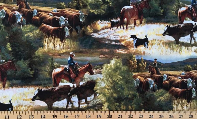 Green Grass /"Cattle Drive/" Fabrics Material