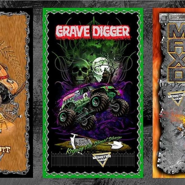 Fabric Grave Digger Fabric Monster Jam Truck Panel Fabric Crossbones Skull 44x24 Fabric Panel