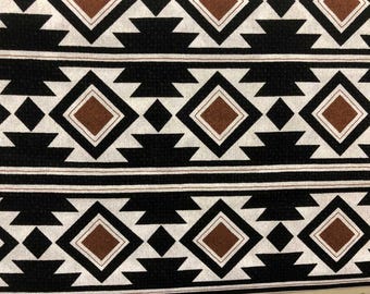 Tela Boho Azteca, color óxido, negro, geométrica, estilo suroeste, tribal, para patchwork y confección. Tela de algodón t7/25