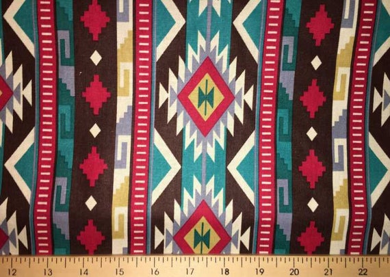 Red & Teal Tribal Aztec Fabric Tribal Stripe Fabric Brown Aqua | Etsy