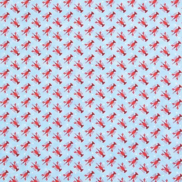 Lobster Polka Dot Fabric Red Lobsters Fabric Ocean Shellfish Seafood Fabric Beach Seaside Nautical Blue Cotton Fabric