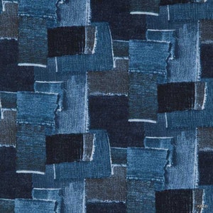 Denim Patch Fabric Cowboy Blue Jean Patch Look Apparel Quilting Cotton Fabric t4/23