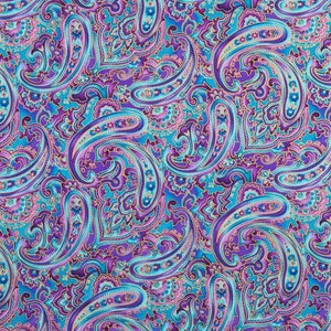Purple Blue Floral Paisley Fabric Metallic Paisley Apparel Quilting Cotton Fabric By the Yard, Fat Quarter w4/25 image 2