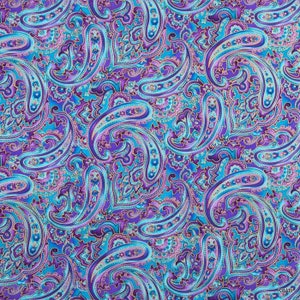 Purple Blue Floral Paisley Fabric Metallic Paisley Apparel Quilting Cotton Fabric By the Yard, Fat Quarter w4/25 image 1