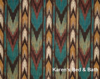 Fabric Southwestern Cowboy Striped Fabric, South West Brown Stripe Fabric, Brown Teal Turquoise Chevron Stripes Cotton Fabric w4/29