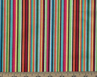 Rainbow Stripe Fabric, Robot Gearheads Striped Fabric, Blue Red Orange Green Yellow Stripes Apparel Quilting Cotton Fabric t6/25