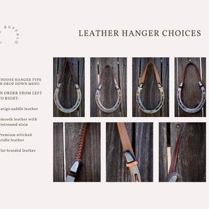 Graphic that shows leather hanger variations for lucky horseshoe.