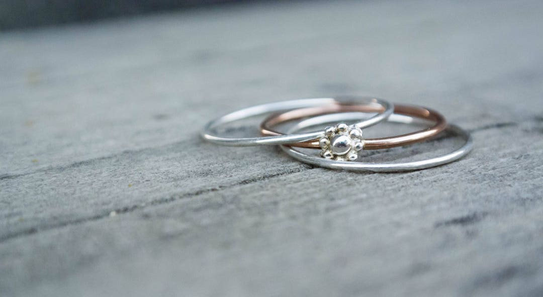 Daisy Flower Ring Stack Sterling Silver BOHO Skinny Stacking Rings ...
