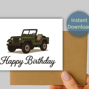 Klassische Jeep Geburtstagskarte | Druckbare 5 x 7 digitale Blanko-Karte