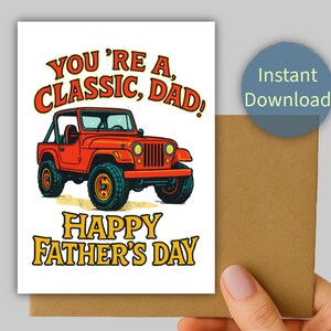 Vatertagskarte – “You’re a Classic, Dad” | Retro jeep CJ-7 | Druckbare 13 x 18 Grußkarte | Sofortiger digitaler Download