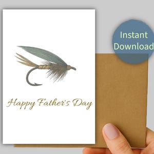 Tarjeta del Día del Padre: Diseño de señuelo para pesca con mosca / Imprimible 5x7 / Escritura minimalista / Descarga instantánea