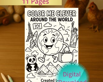 Color Me Clever: Around the World – Kids' Educational Coloring Book (Printable PDF)