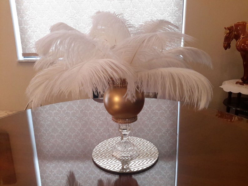 Short Ostrich Feather Centerpiece Mirror Gold Or Silver Etsy