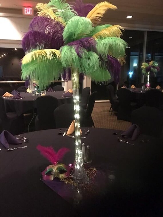 Lighted Mardi Gras Ostrich Feather Centerpiece Kit Carnival Party Sweet 16 Fundraiser Conference Convention Led Fairy Lights