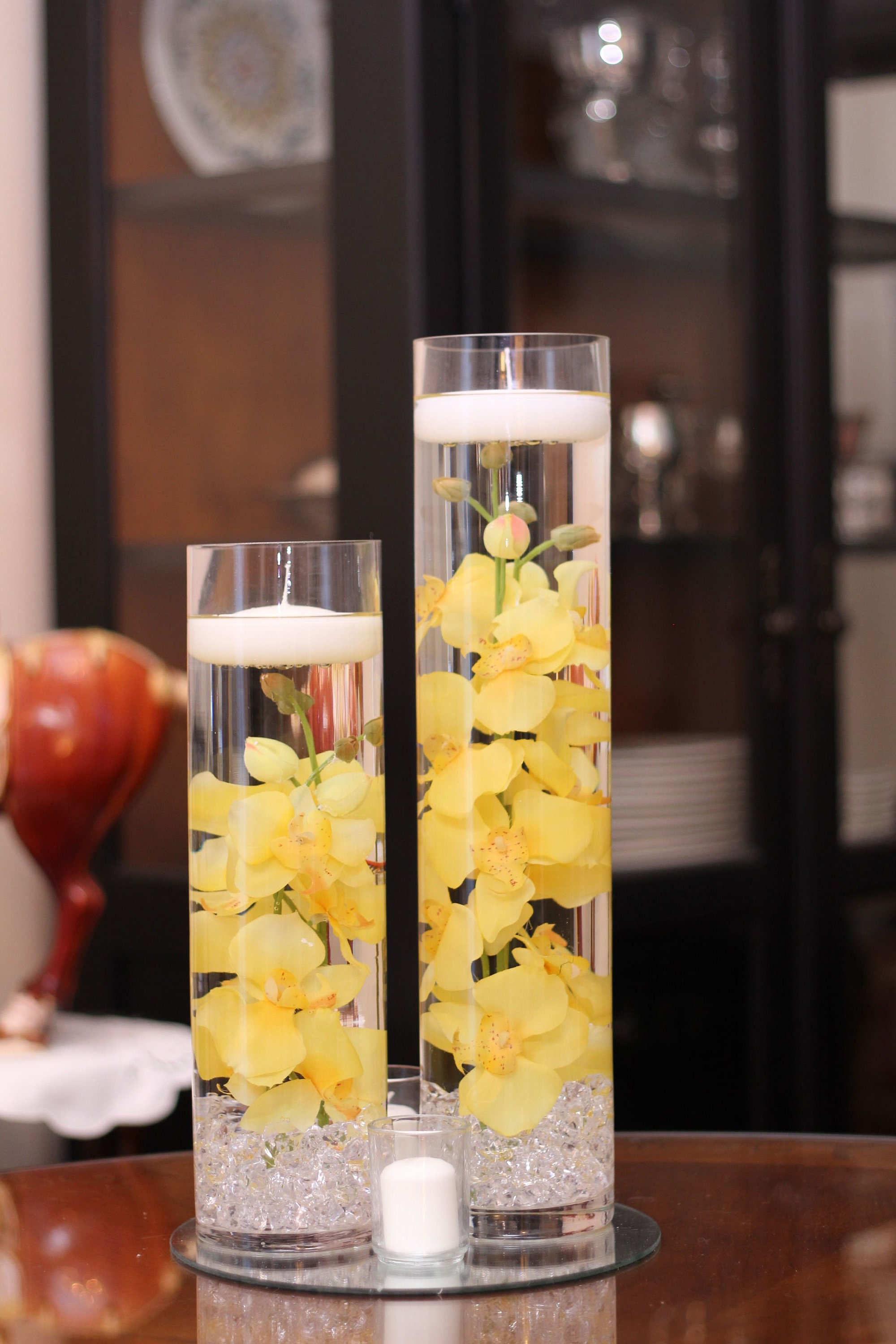 Floral Floating Candle Cylinder Vase Set w/ Etsy