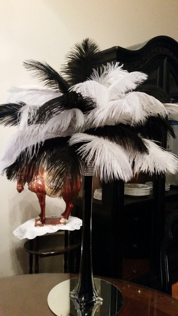 black ostrich feather centerpieces