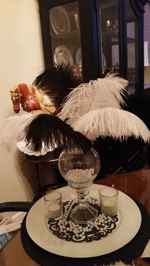 black ostrich feather centerpieces