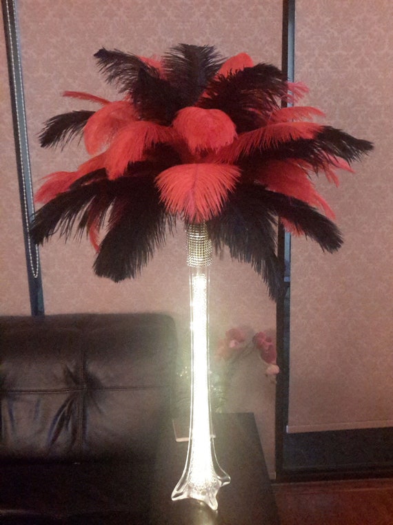 Black And Red Ostrich Feather Eiffel Tower Centerpiece Kit Led Etsy