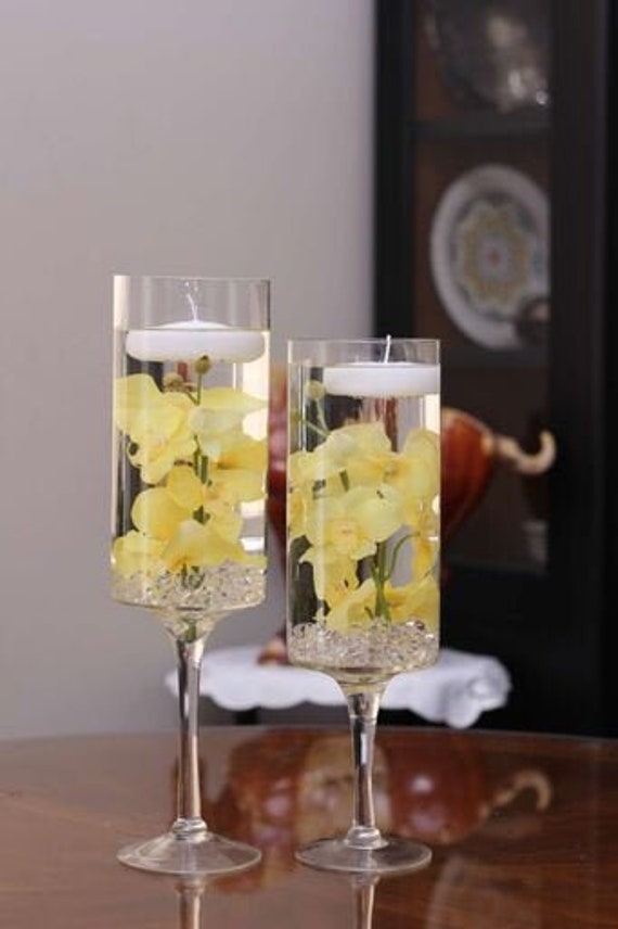Floral Floating Candle Stem Cylinder Vase Set Of Etsy