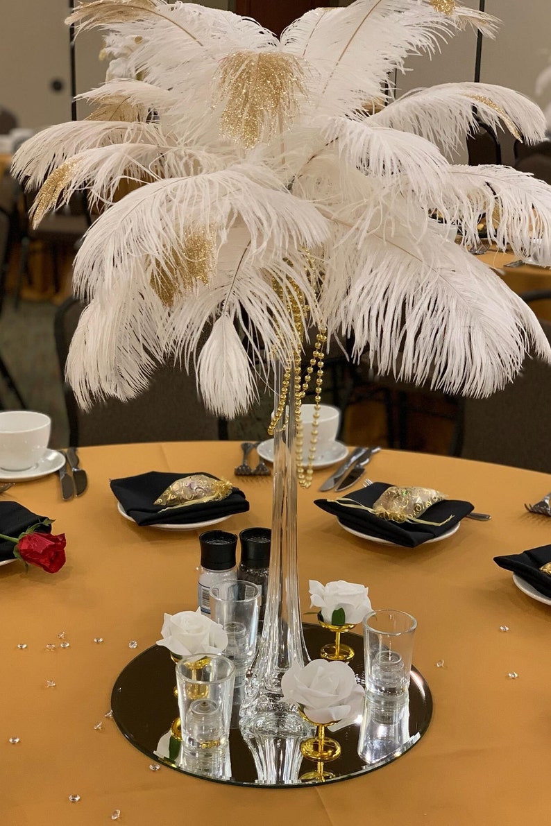 Gold Glitter Ostrich Feather Centerpiece-Black Eiffel ...