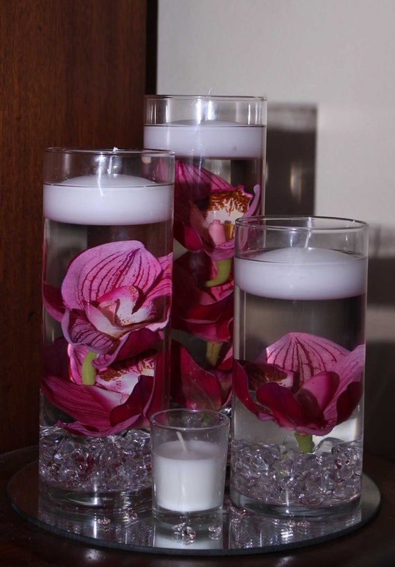 Floating Candle Cylinder Vase Set Of 3 W Mirror And 3 Etsy
