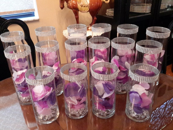 Sweet 16 Bling Cylinder Vase Floating Candle Set With Rose Etsy