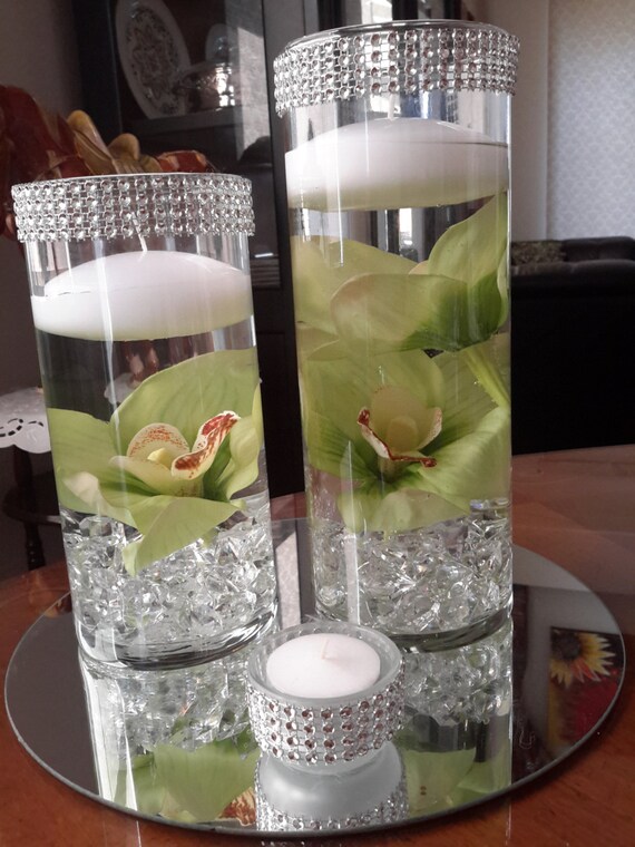 Floating Candle Set Orchid Centerpiece Bling Cylinder Vase Etsy