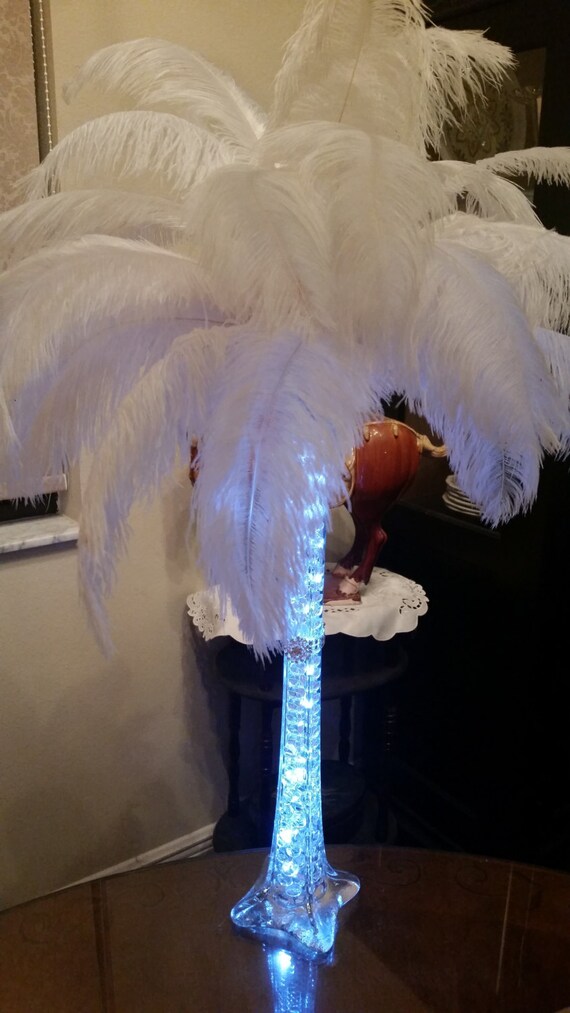 Ostrich Feather Centerpiece 20 Eiffel Tower Vase W Led Etsy
