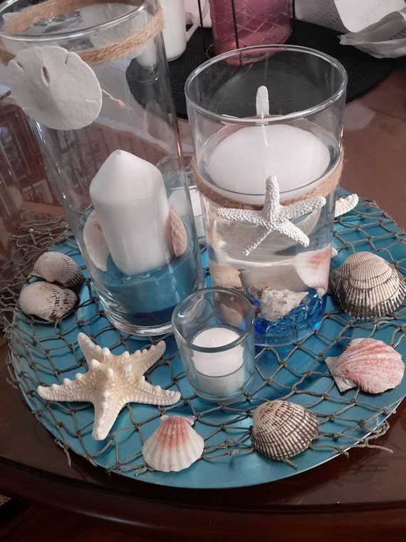 Beach Candle Seashell Cylinder Vase Centerpiece Etsy