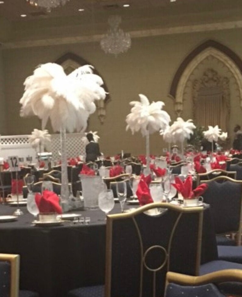 12 14 Ostrich Feathers W 28 Eiffel Tower Vase Centerpiece Kit Gatsby Wedding Birthday Sweet 16 Quinceanera Roaring 20s Shower Engagement