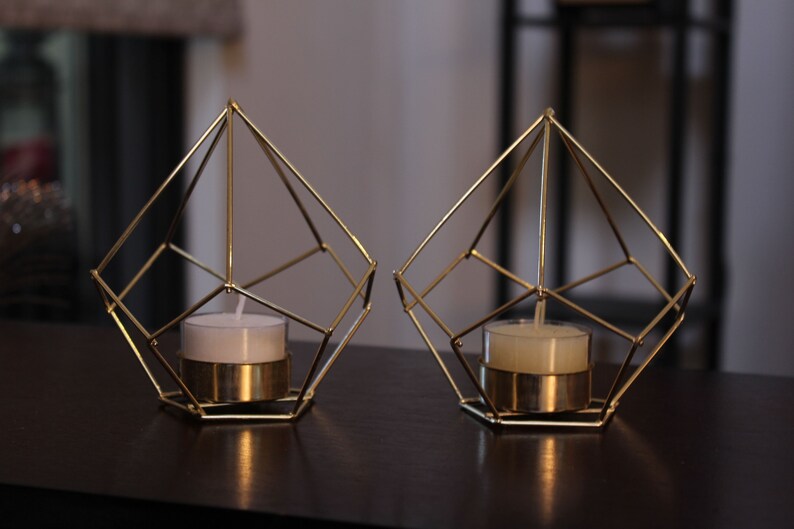 Gold Geometric Metal Candle Tea Light Holder comes with tea Etsy