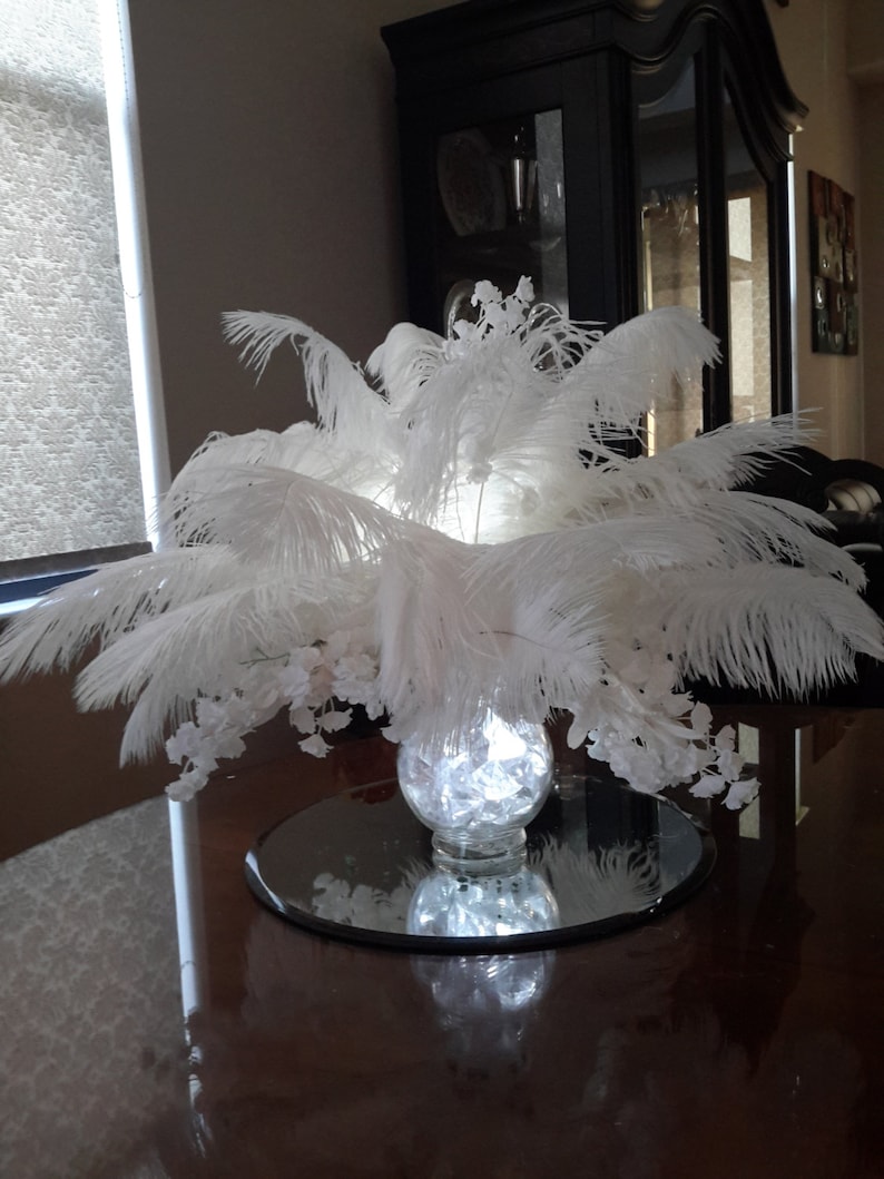 Ostrich Feather and Floral Centerpiece with 10 Round Etsy