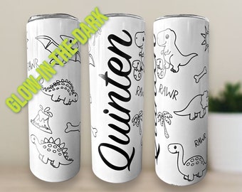 Dinosaur Glow-in-the-Dark Tumbler 25oz | Full wrap design Laser Engraved | Coffee | Tea | Personalized | Thermos
