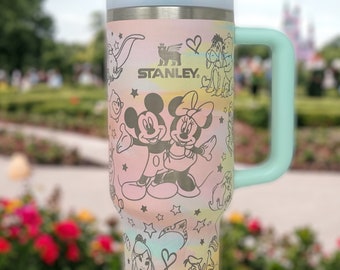 Disney Stanley H2.0 FlowState Quencher Tumbler Cup Laser Engraved Full Wrap Custom Design | Mickey & Minnie | Pixar | Fan Favorites