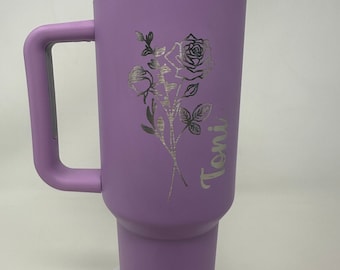40oz Birth Flower with name Toni Custom Design | Lilac Generic Quencher | LESS THAN PERFECT | Second Chance