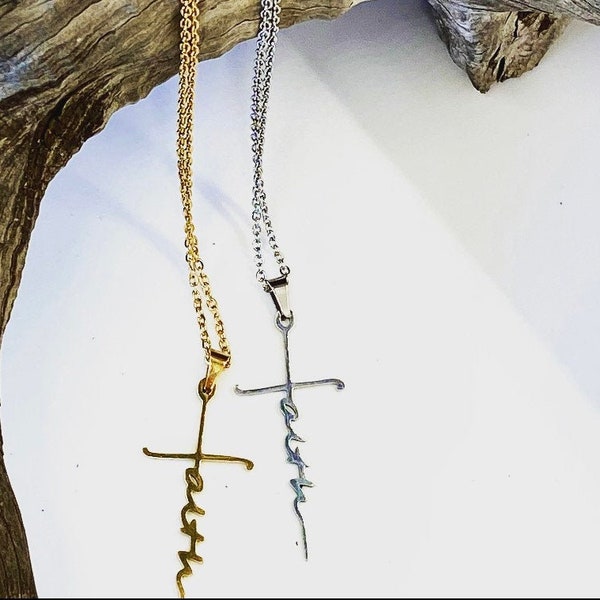 Christian gift, faith necklace, cross for her, Faith cross necklace