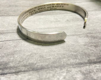 Safe well happy, going away gift, forever bracelet, gift for her, thoughtful gift, gift under 20, engraved jewelry, I love you present idea